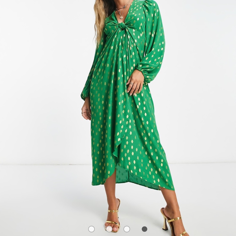 VILA Green Dress with Gold Accents - Picture 2 of 9
